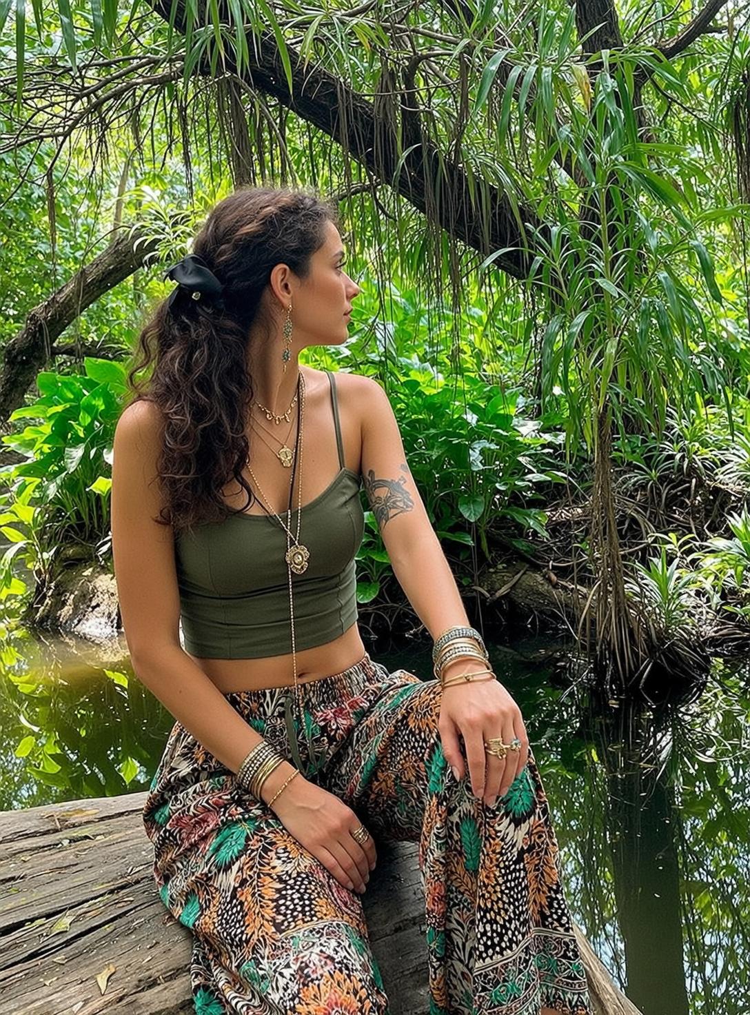 Sitting On Log Olive Green Crop Top
