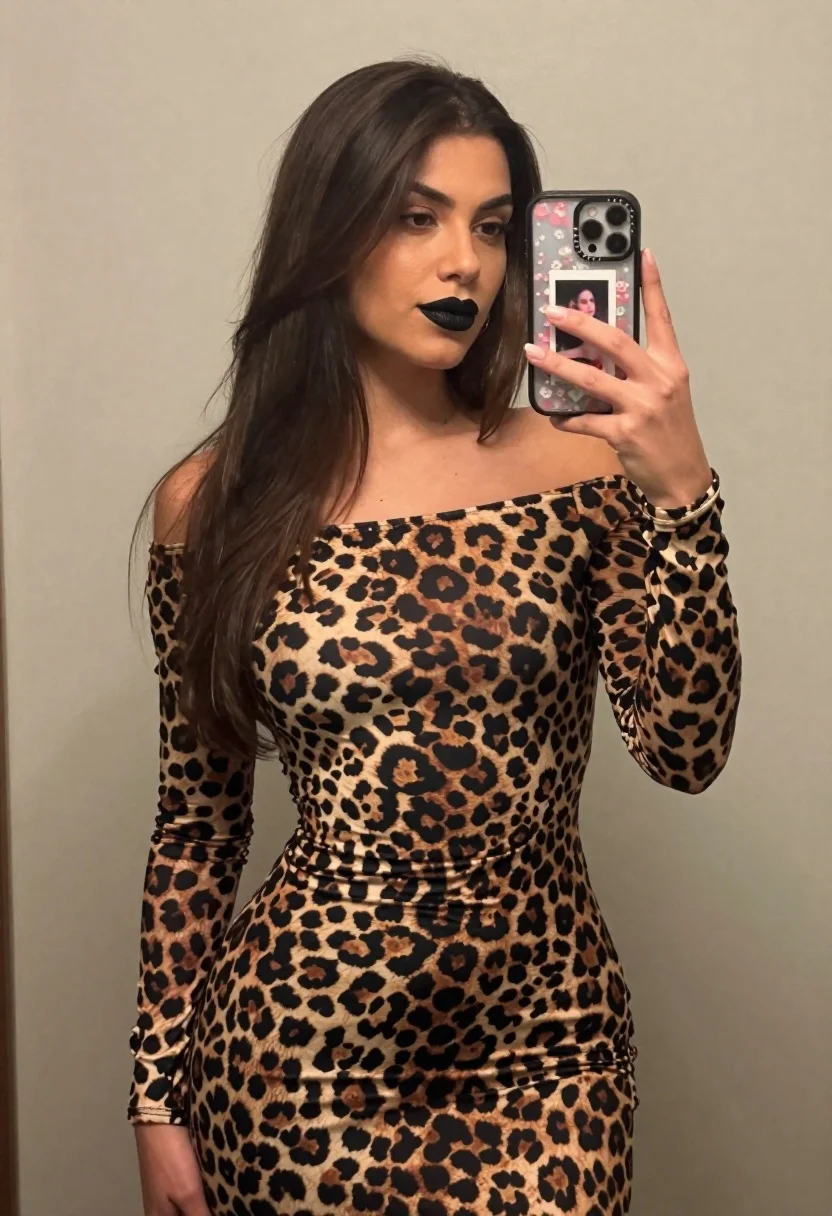 Woman Takes Mirror Selfie Holding Smartphone With Floral Case Her reference photo
