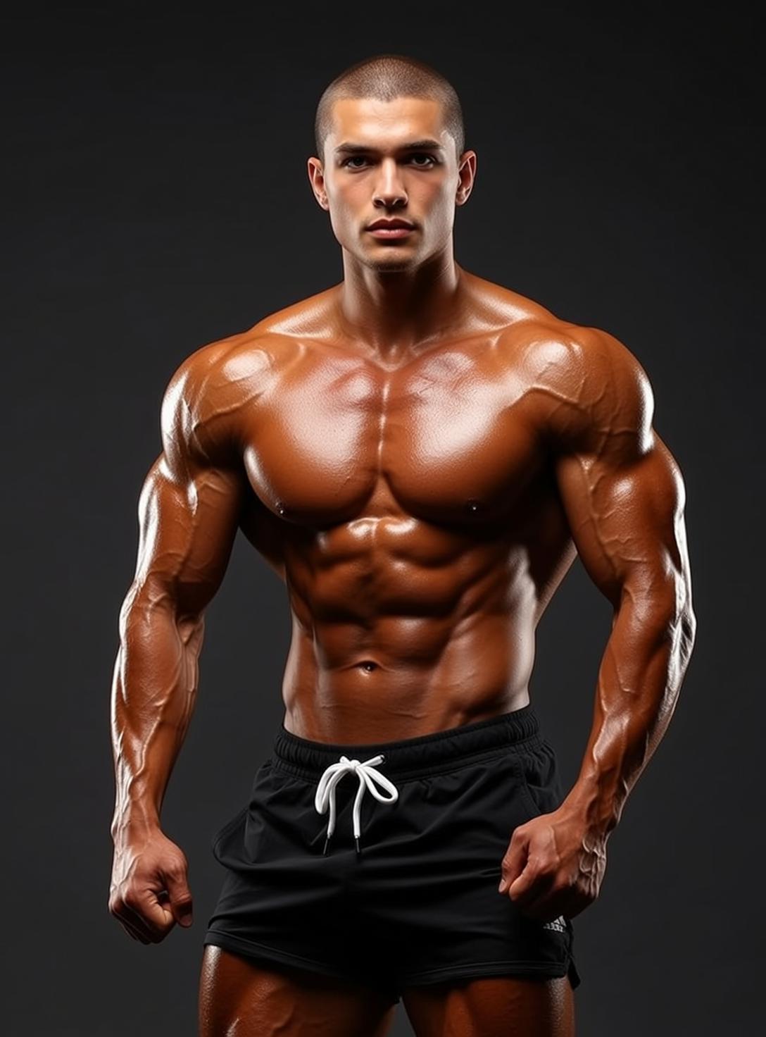 Muscular Short Buzz Cut Bronzed Black Athletic
