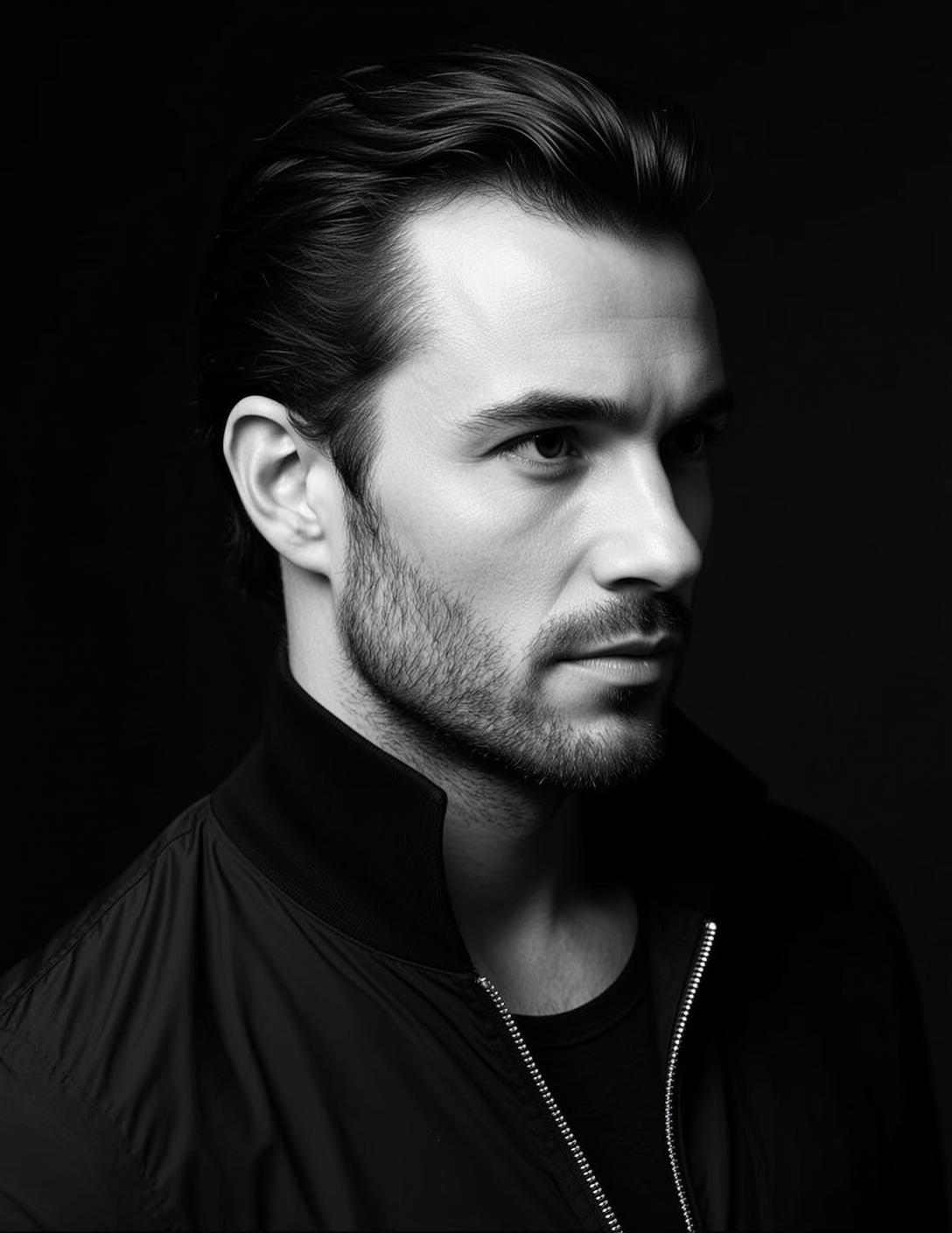 Medium Shot Portrait Man Profile Facing Right With Dark Textured