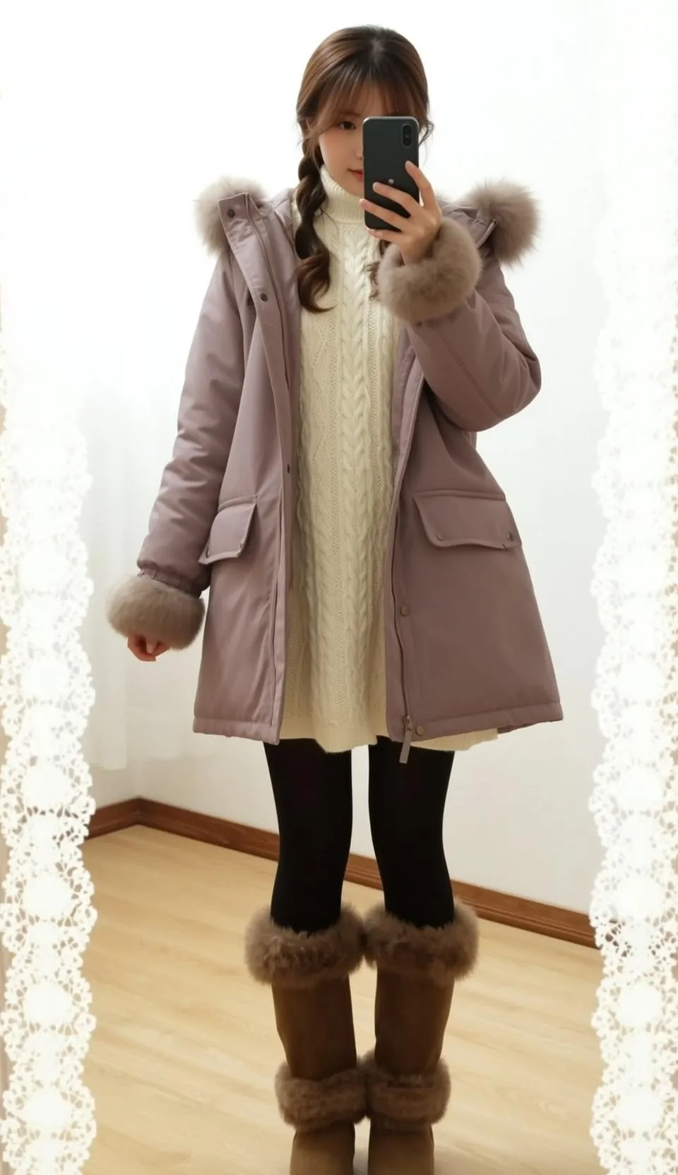 Cozy Parka Mirror Selfie