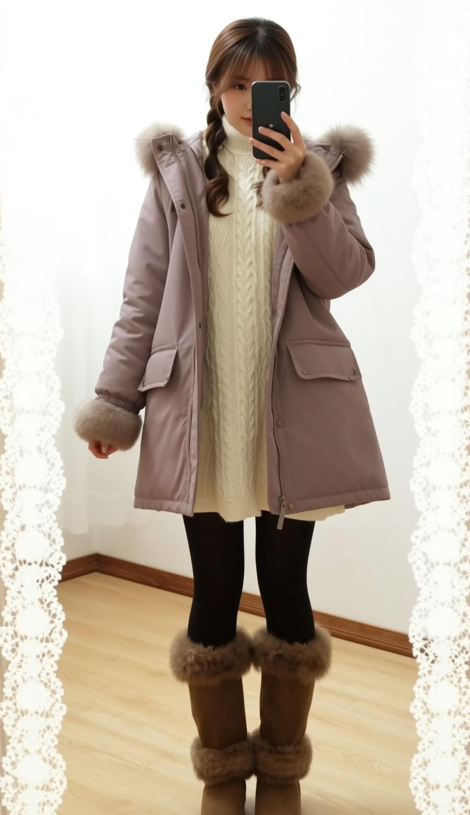 Cozy Parka Mirror Selfie