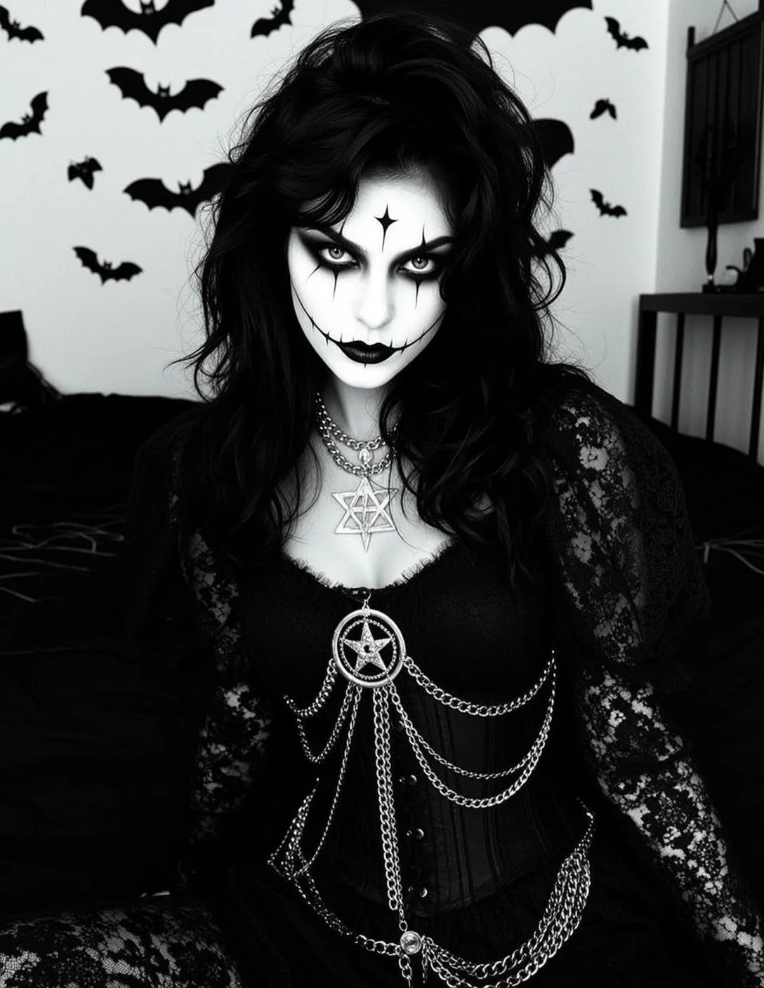 Face Paint And Necklace In A Bedroom