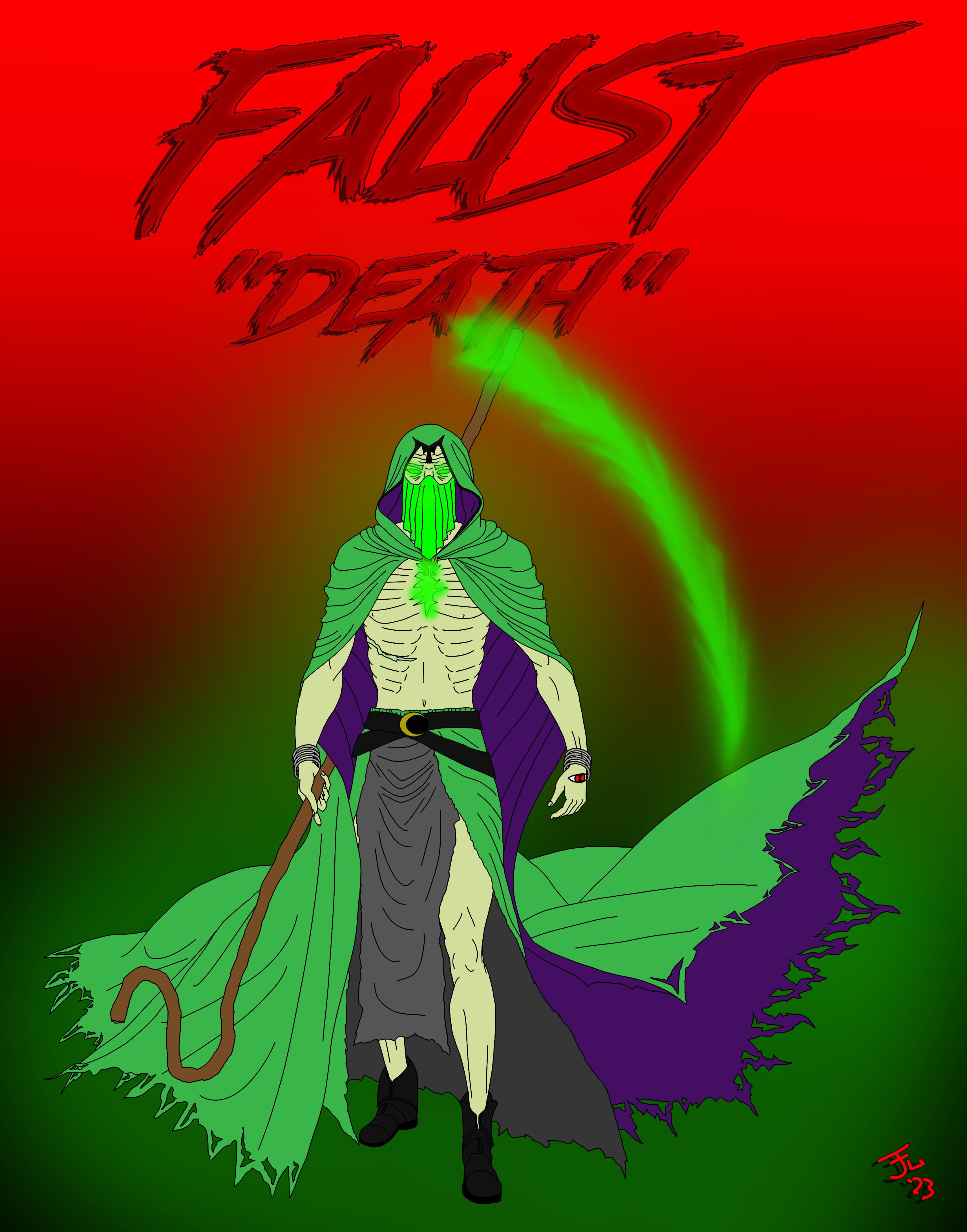 Skeletal Grim Reaper Comic Illustration Neon Green Scythe