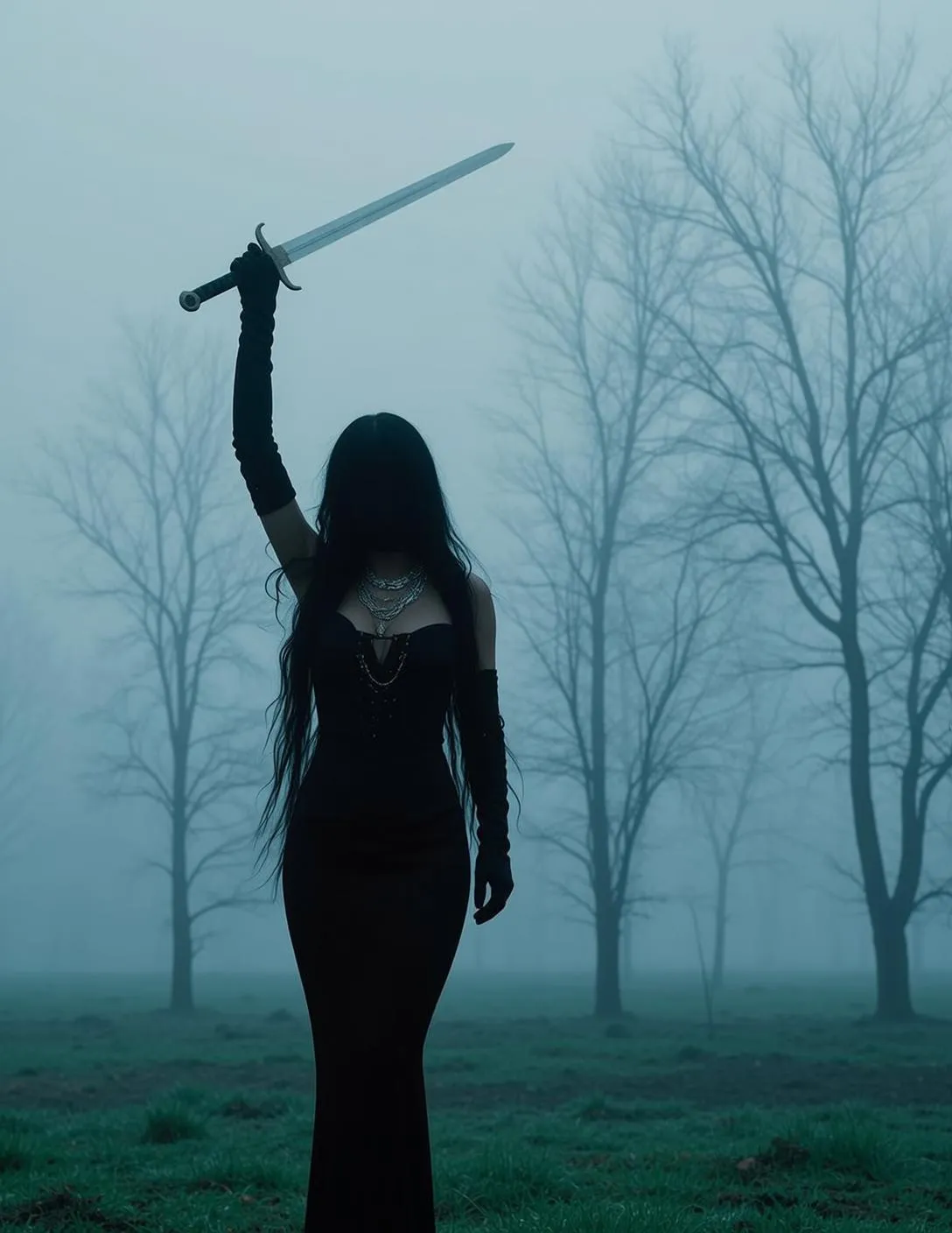 Sword Pose Foggy Forest