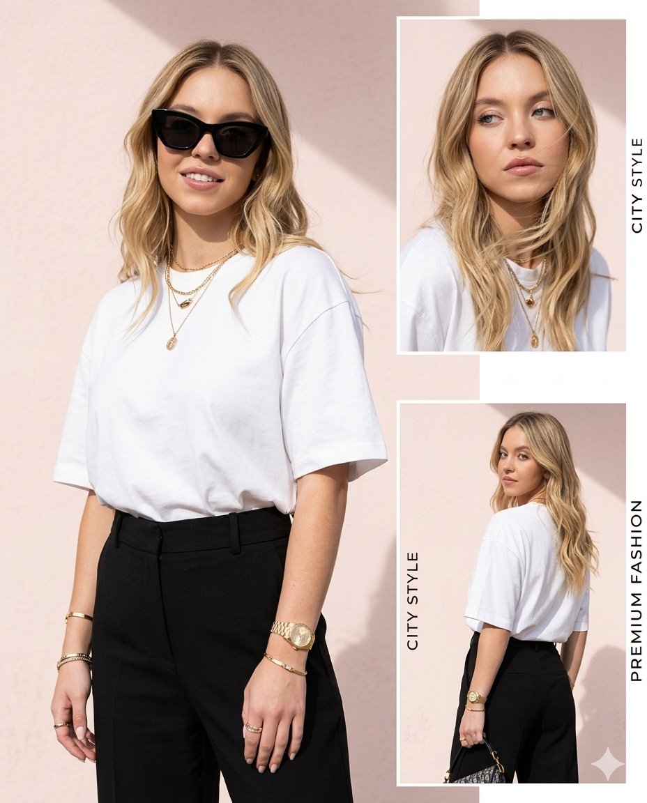 Composite Layout Featuring Three Distinct Same Against Solid Pale Pink