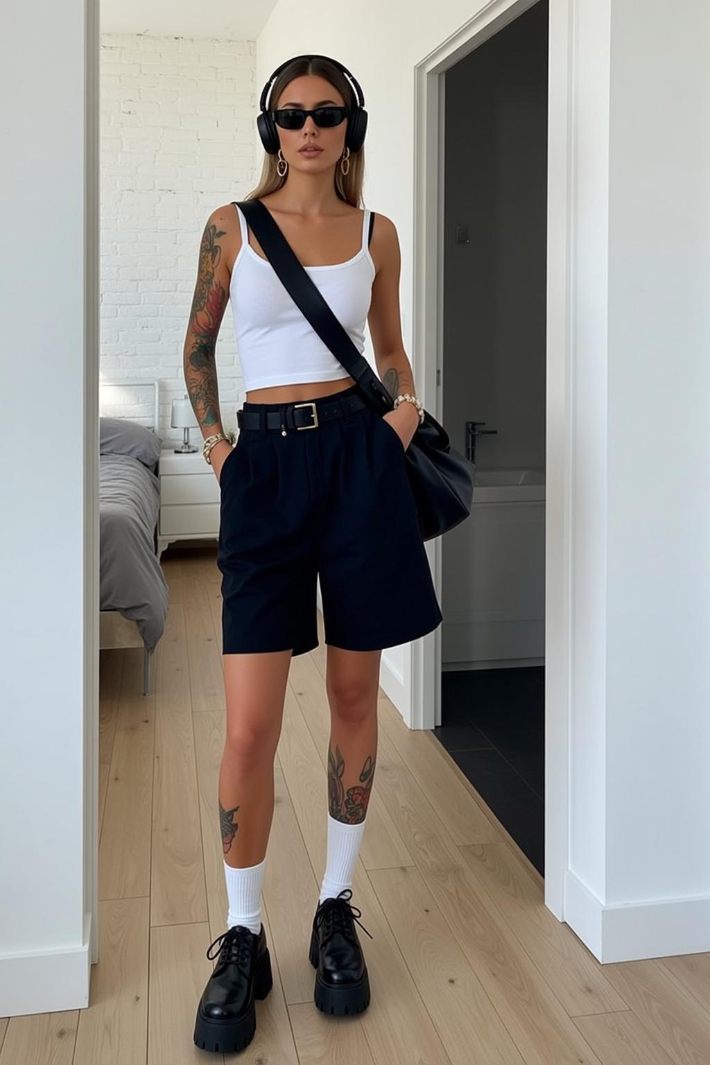Black Tank Top Straight Hair Standing