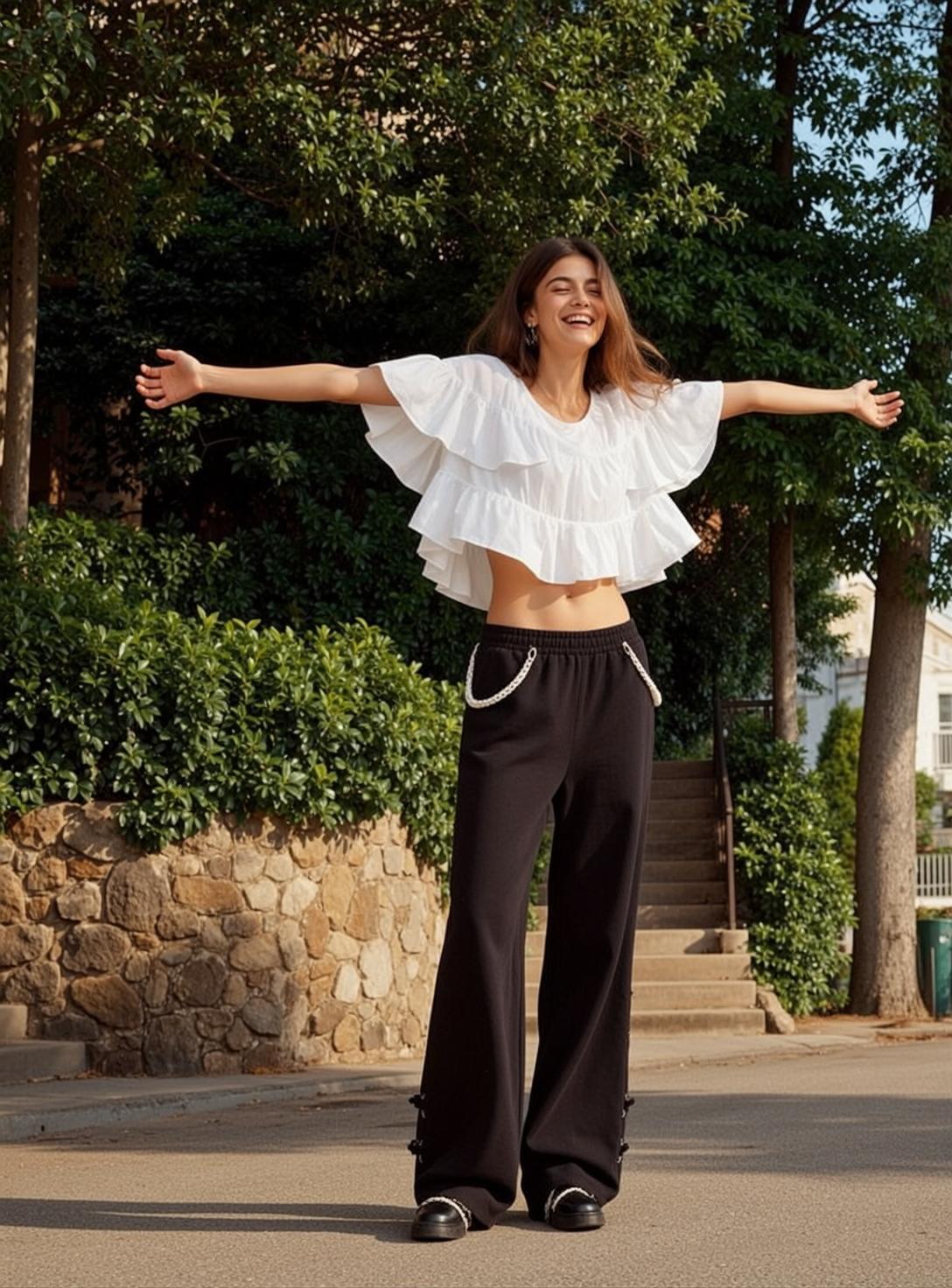 Ruffled Top Suburban Street Laugh