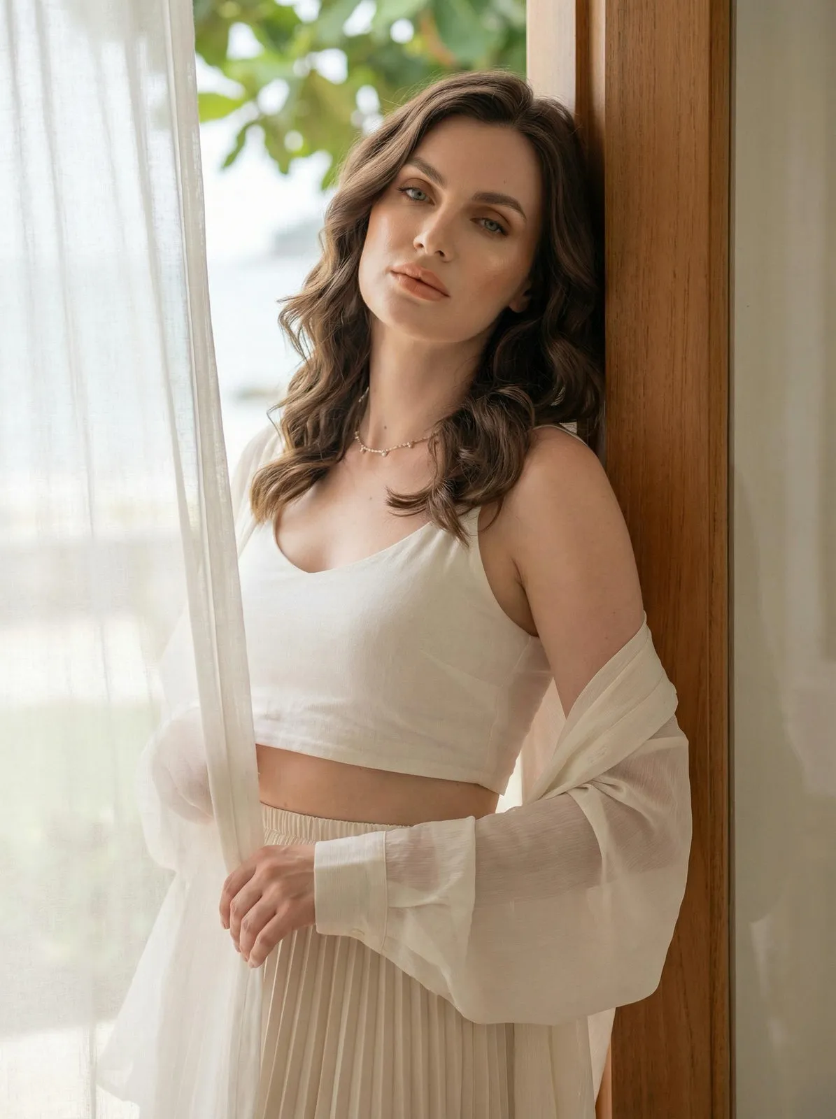 Realistic Woman Doorway Soft Light Portrait