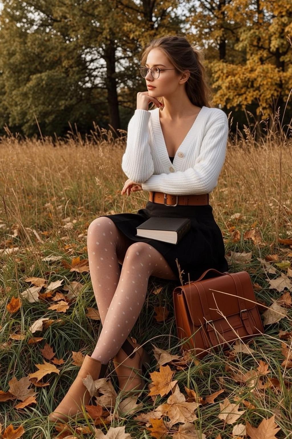 Glasses And White Cardigan Field Portrait reference photo