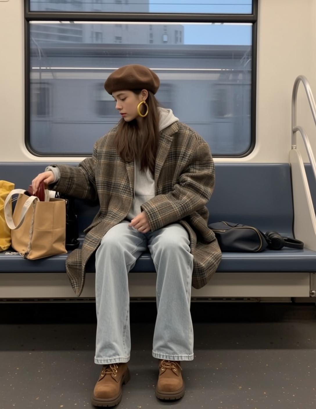 Blue Oversized Straight Hair Train Sitting