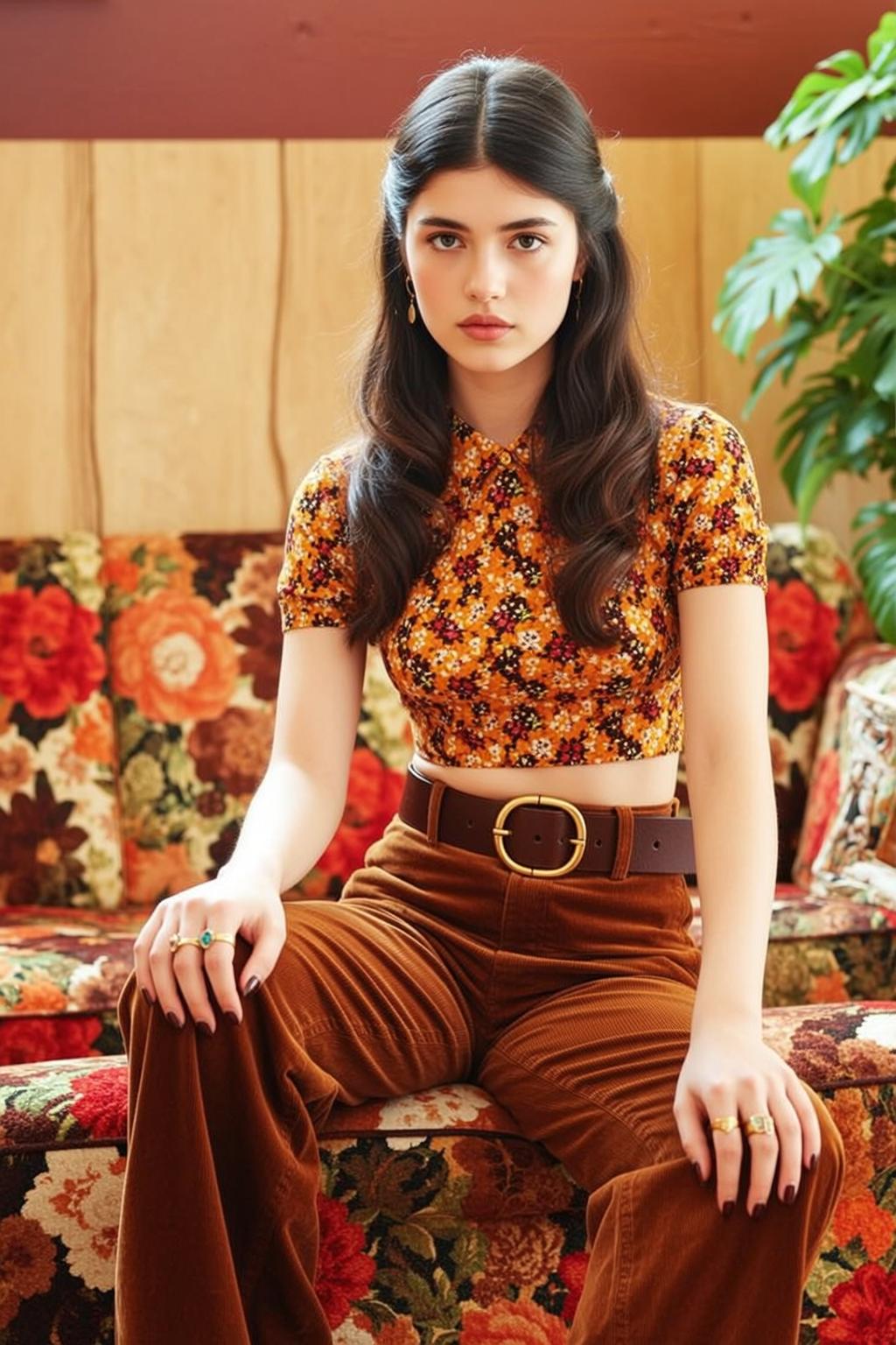 Orange Floral Couch Portrait