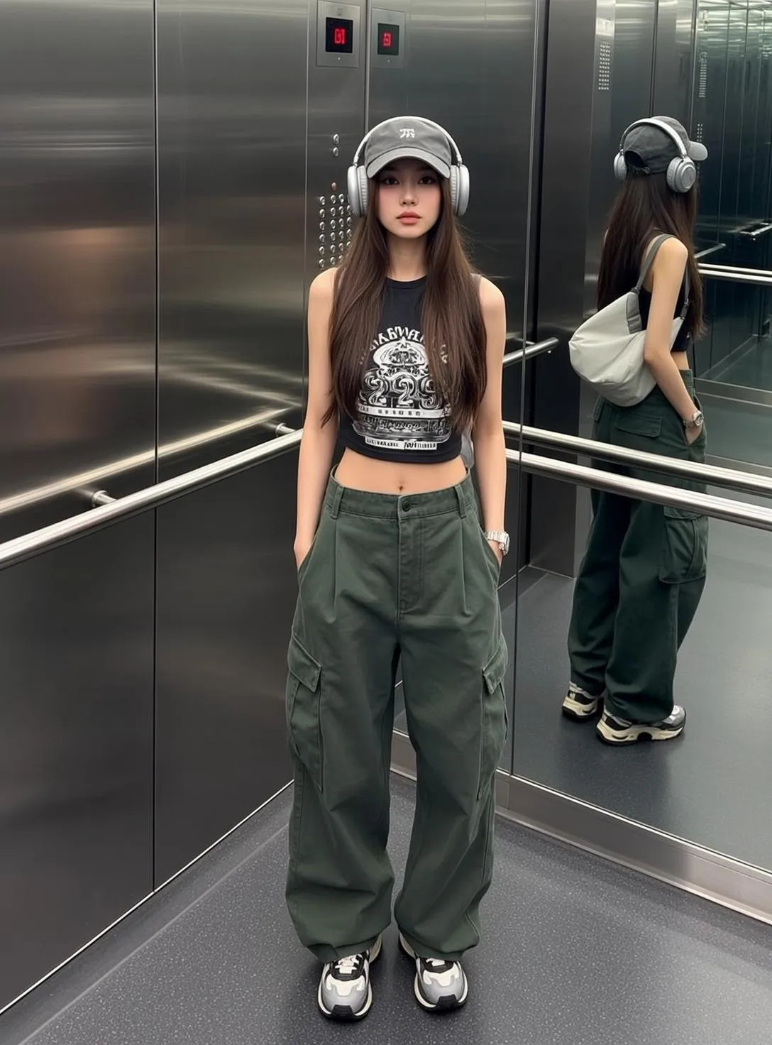 Acubi Stands Facing Forward Elevator Her Head