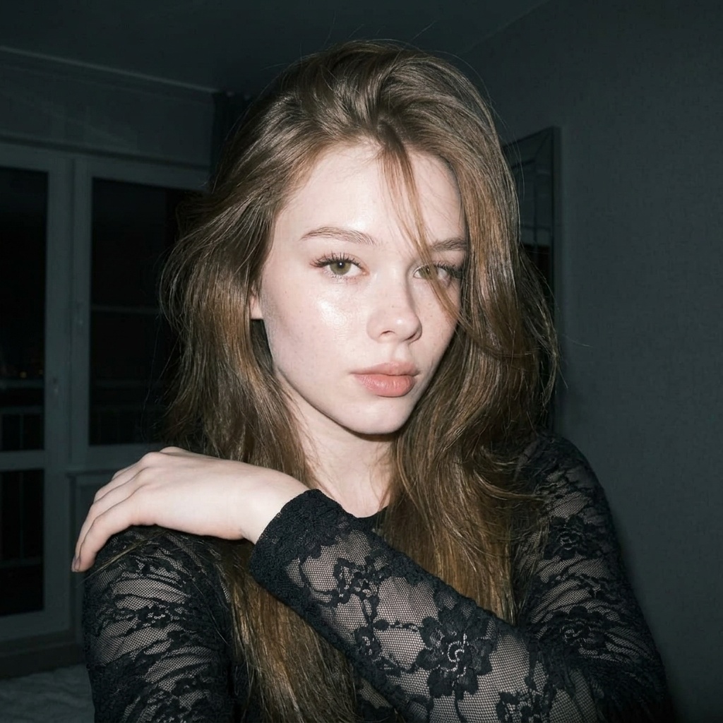 Black Lace Top Intimate Selfie Direct Flash