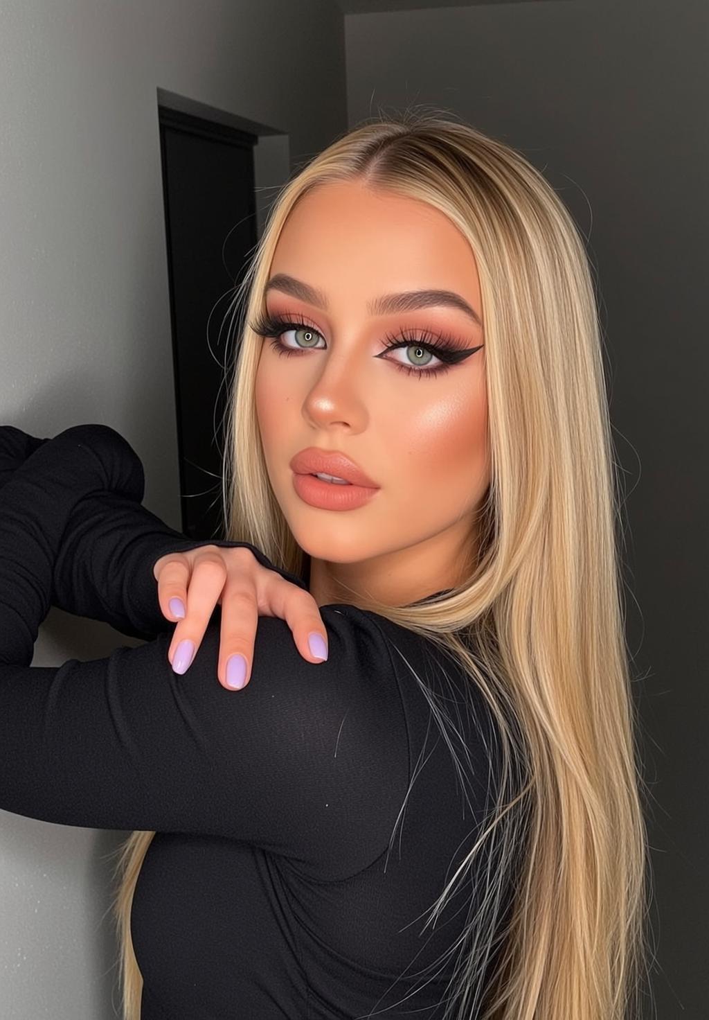 Makeup Photorealistic Young Long Straight Blonde Hair