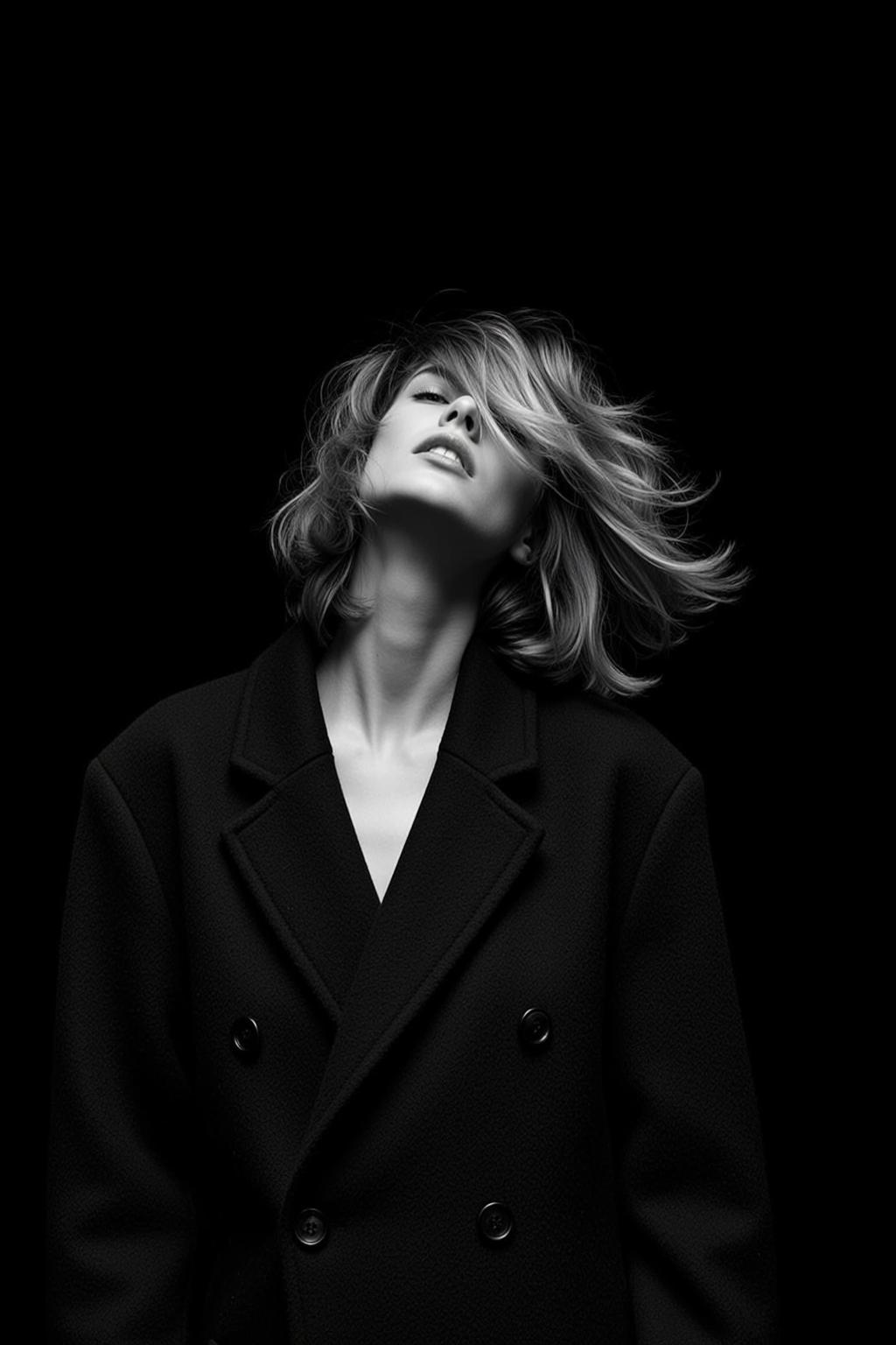 Photorealistic Black And White Medium Shot Portrait Woman With Her