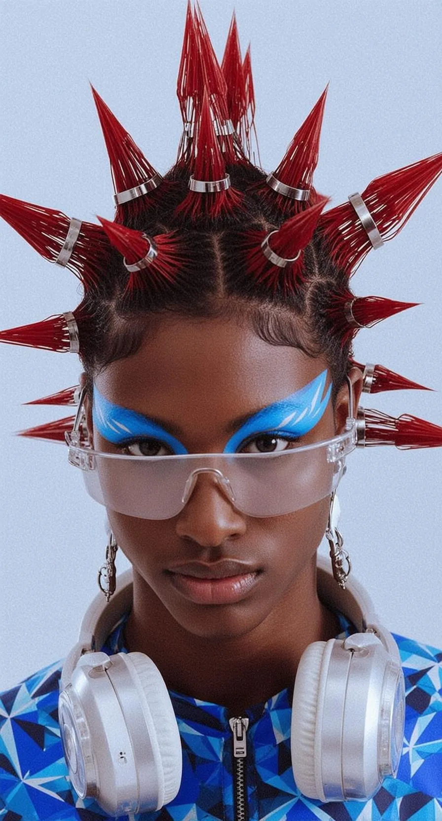 Sunglasses Earrings And Hair Rings In Futuristic Studio Portrait