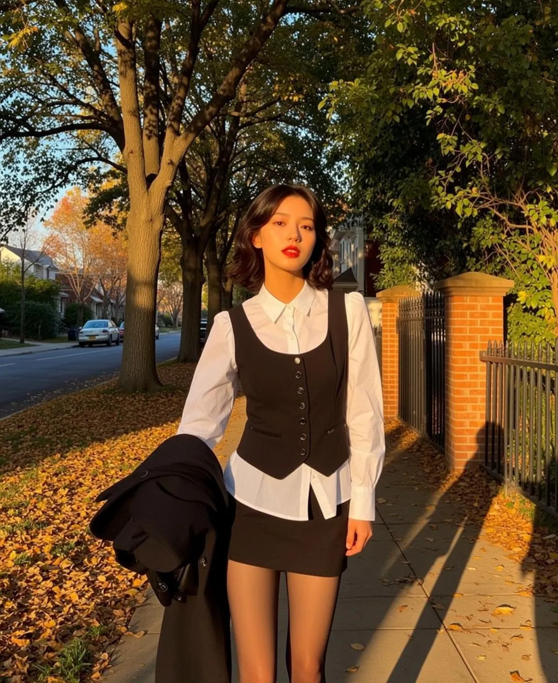 Coquettecore Stands Sidewalk Facing Slightly Towards Her