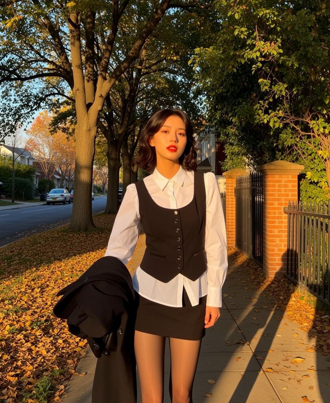 Coquettecore Stands Sidewalk Facing Slightly Towards Her