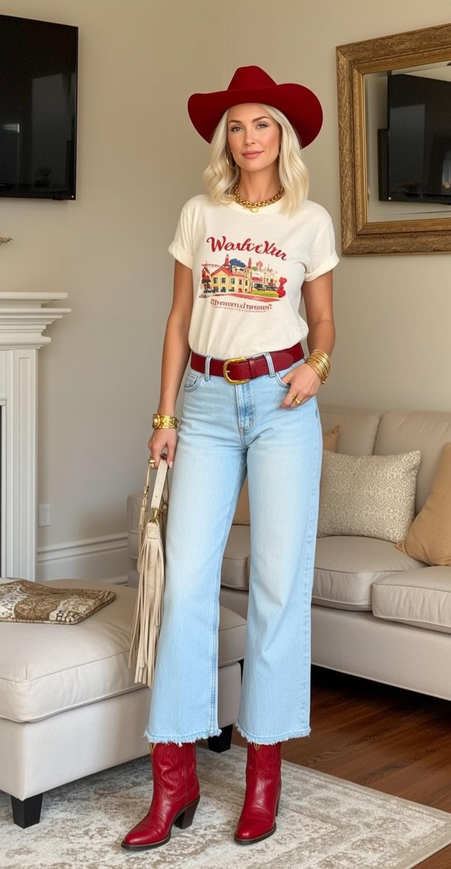 Cream Tee Cowboy Living Room