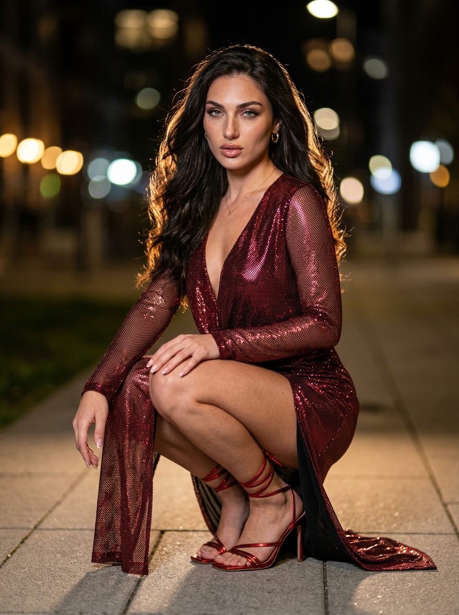 Crouching On Paved Walkway Night Dress