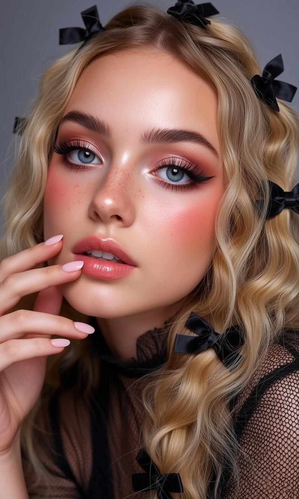Makeup Close-up Shows Young Blonde Wavy Hair