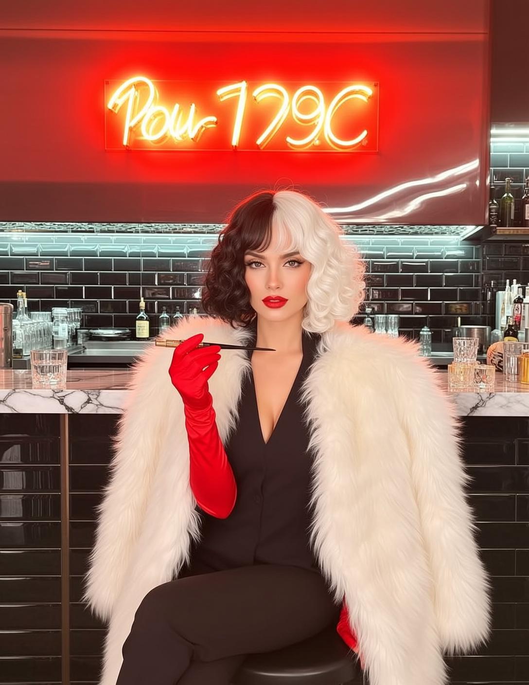 Fur Coat Red Gloves Glam