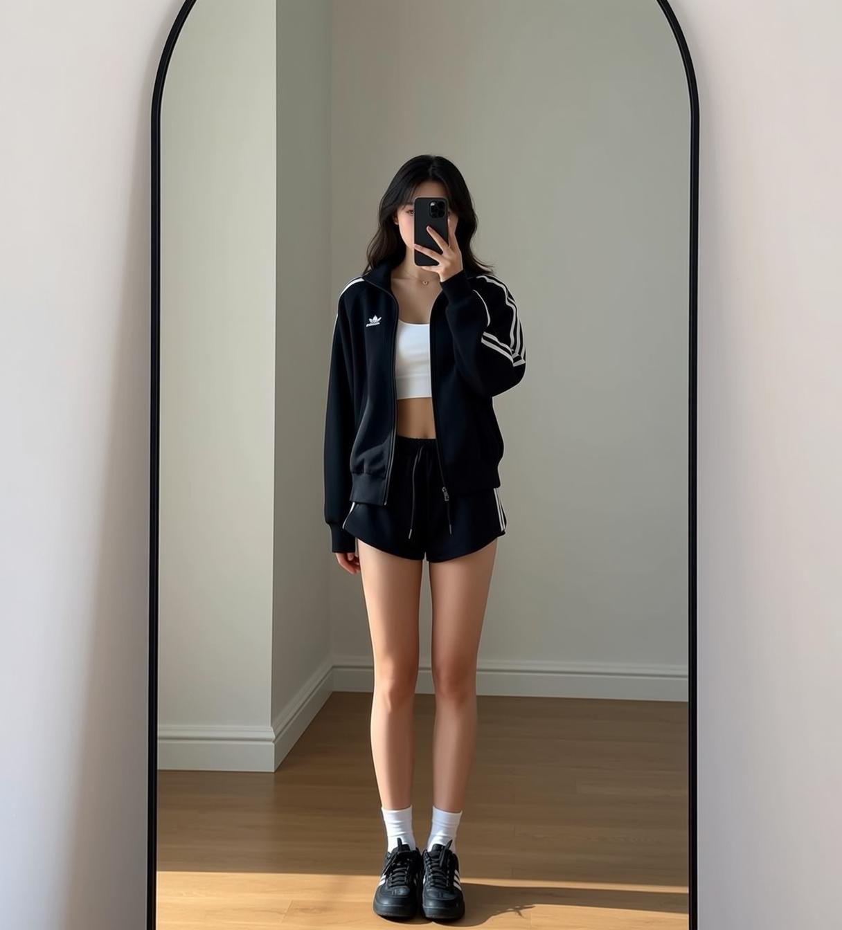 Acubi Stands Facing Forward Holding Smartphone Her