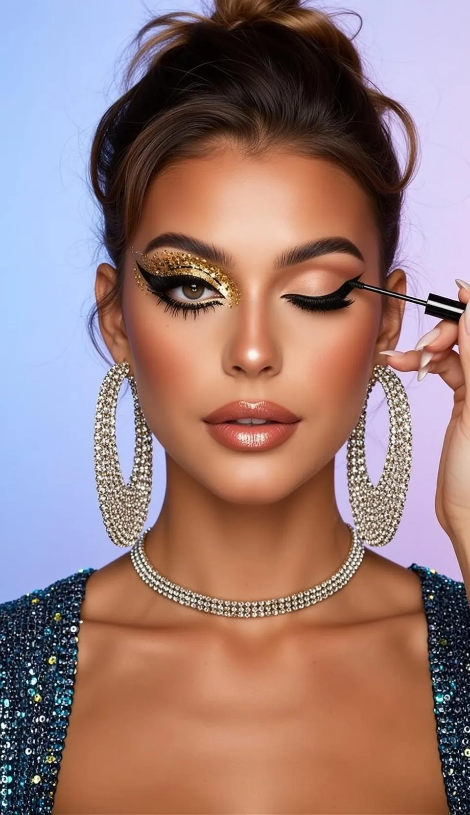 Makeup Close-up Head-and-shoulders Young Her Hair Pulled