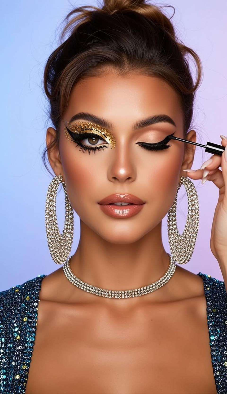 Makeup Close-up Head-and-shoulders Young Her Hair Pulled