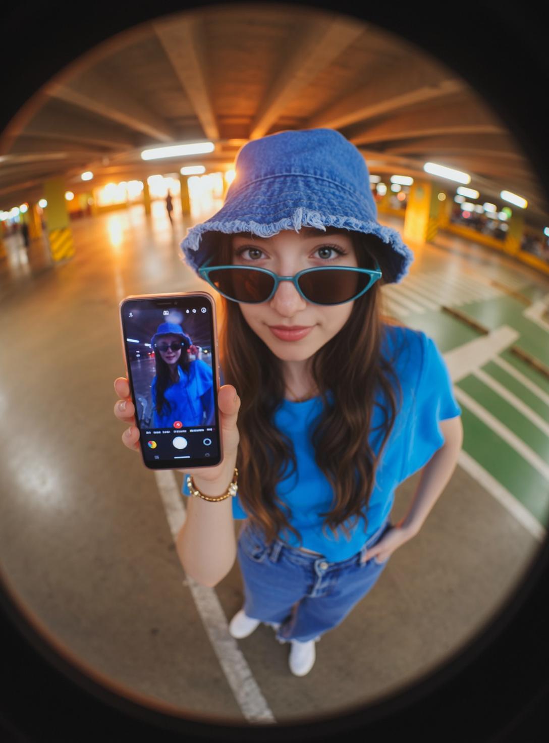 Fisheye Young Long Wavy Brown Fair Blue
