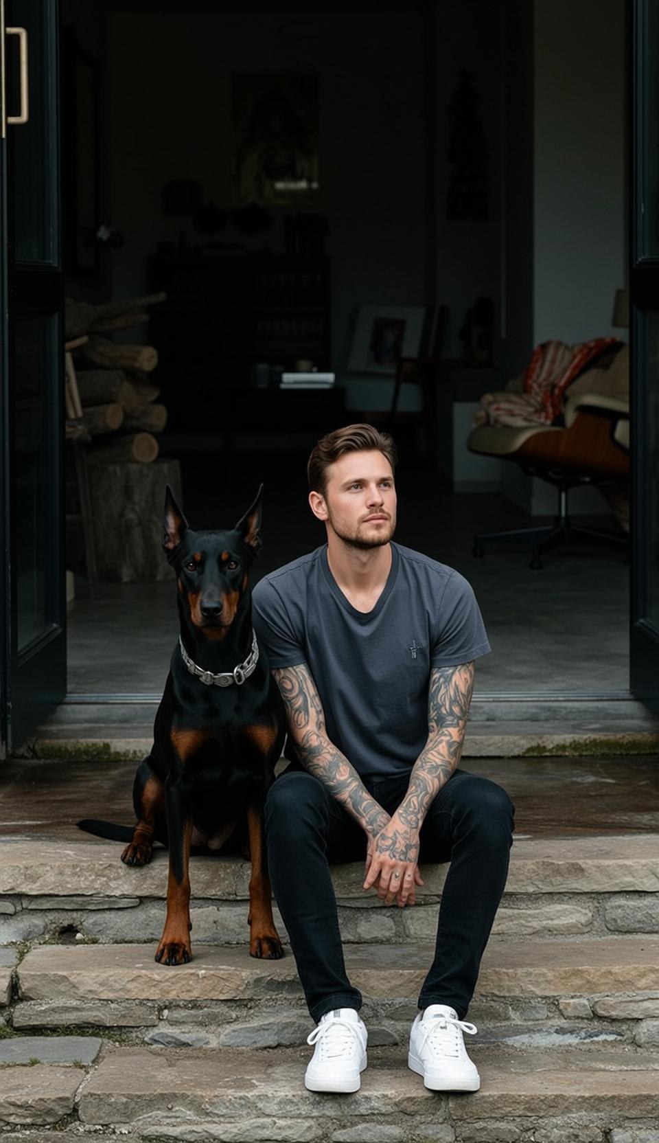 Brown Short Styled Fair Dark Grey T-shirt