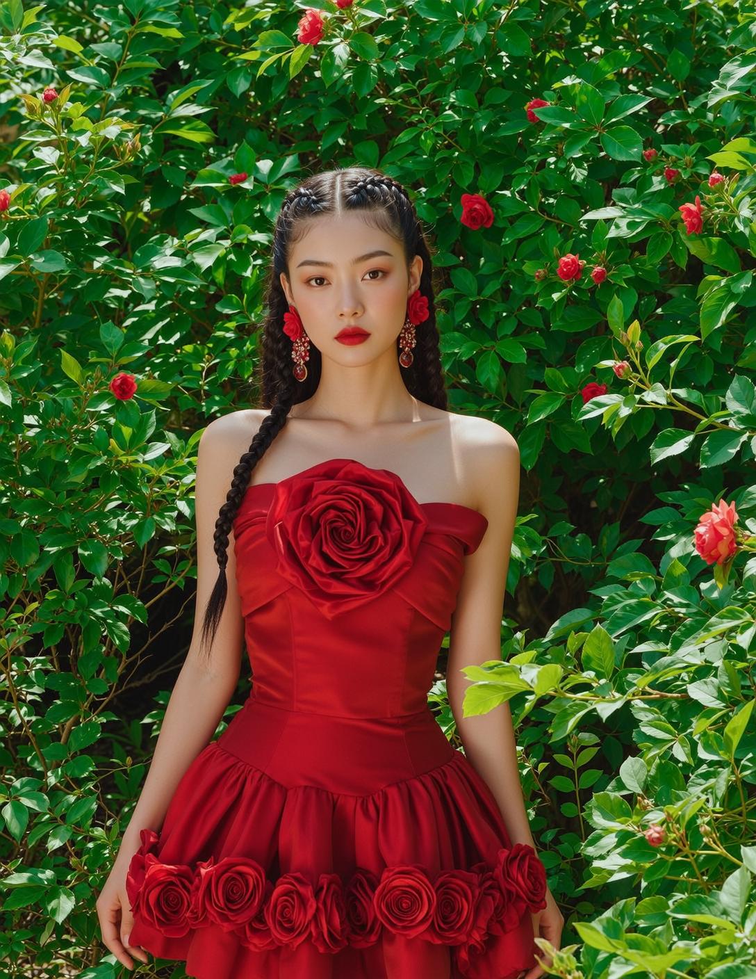 Red Satin Rose Dress