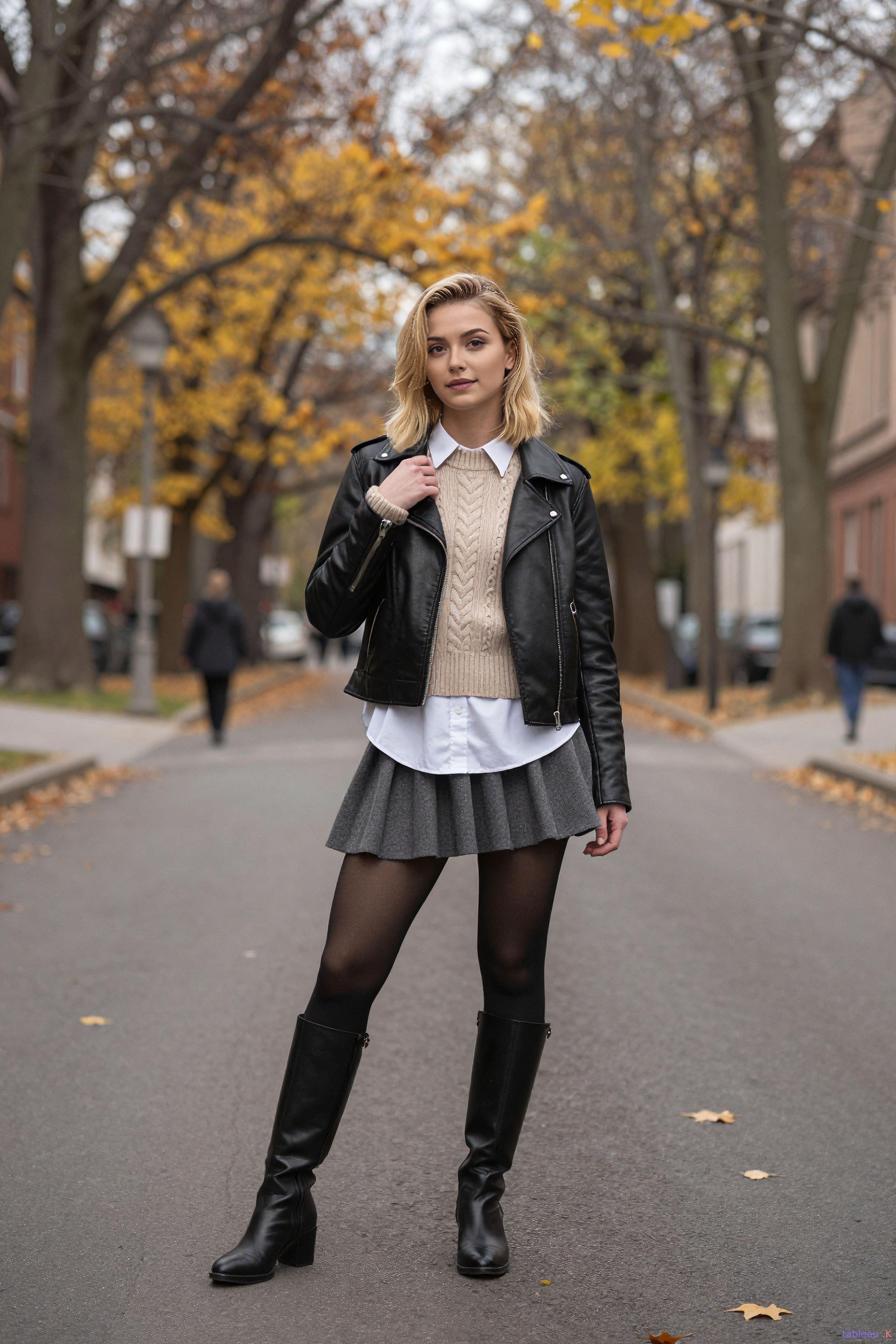 Biker Jacket And Mini Skirt On Autumn Street