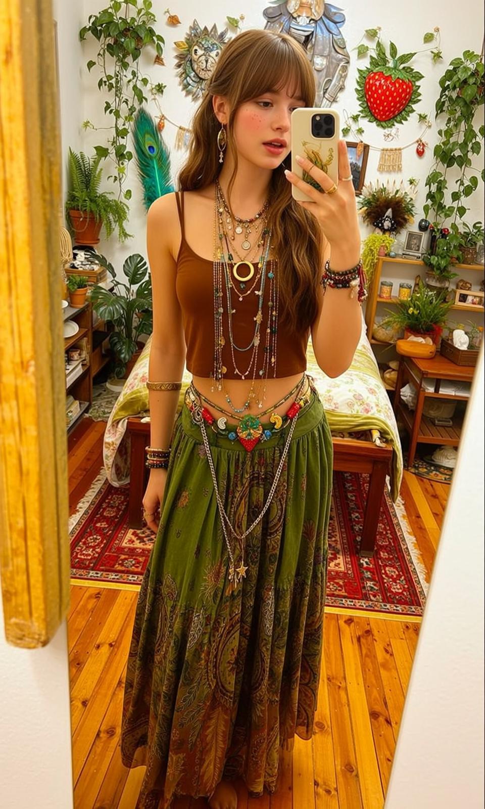 Indie Young Long Wavy Brown Hair Bangs