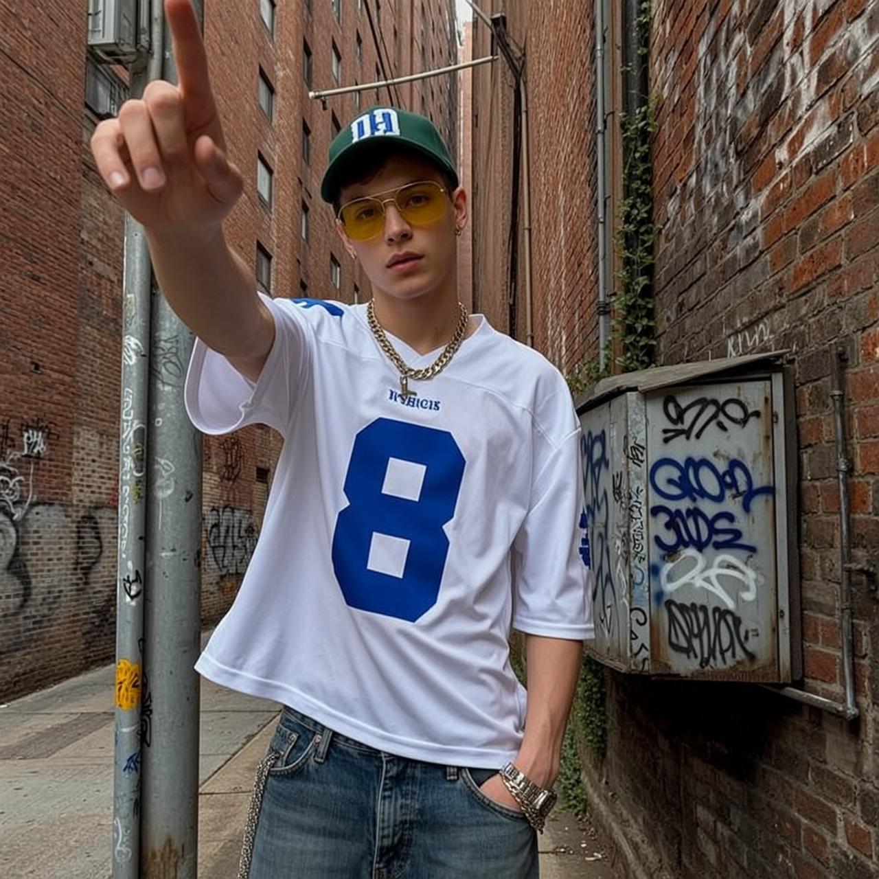 Explore Young Stands Urban Alleyway Facing Slightly