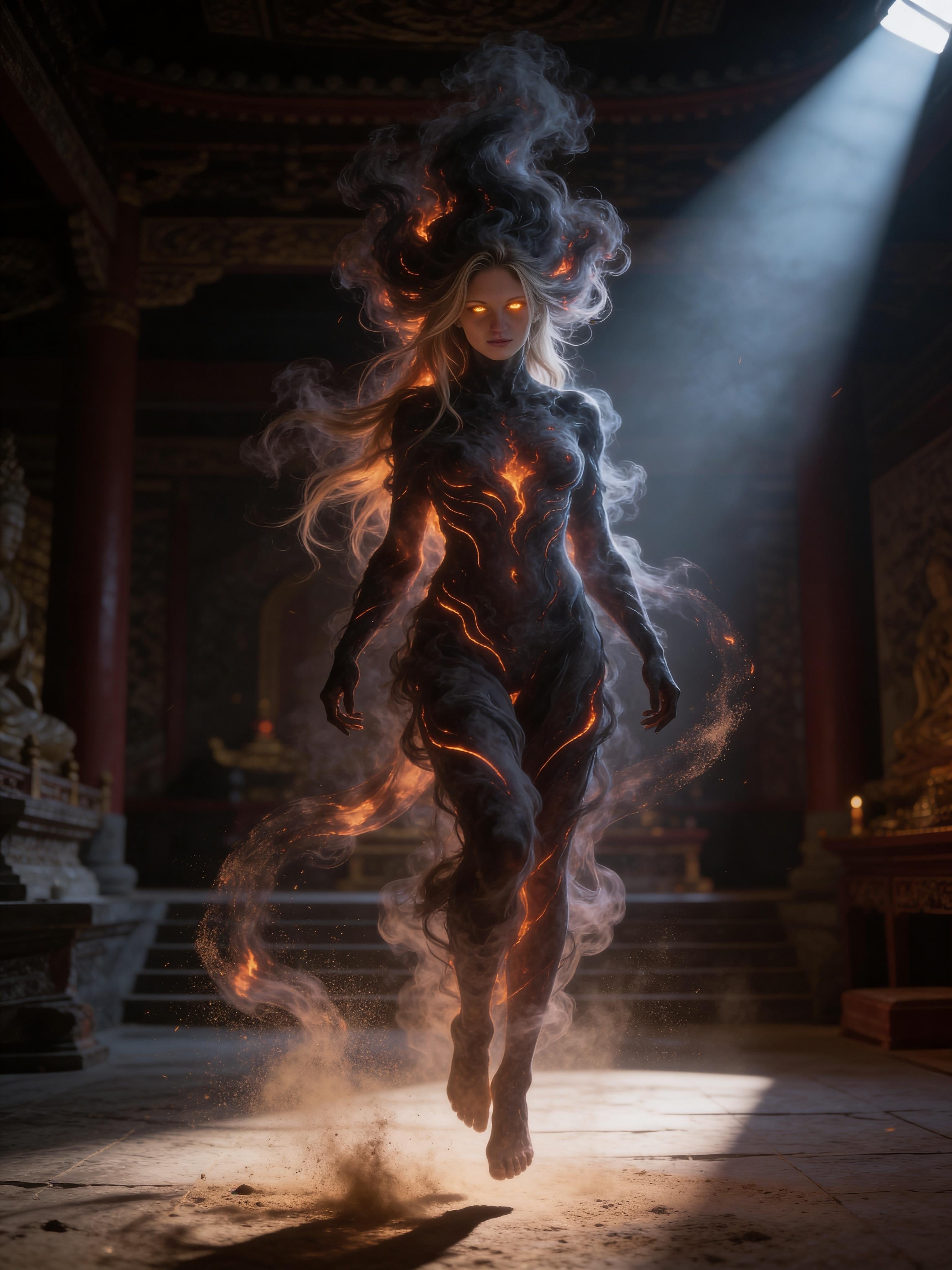 Supernatural Entity Floating In Ancient Temple