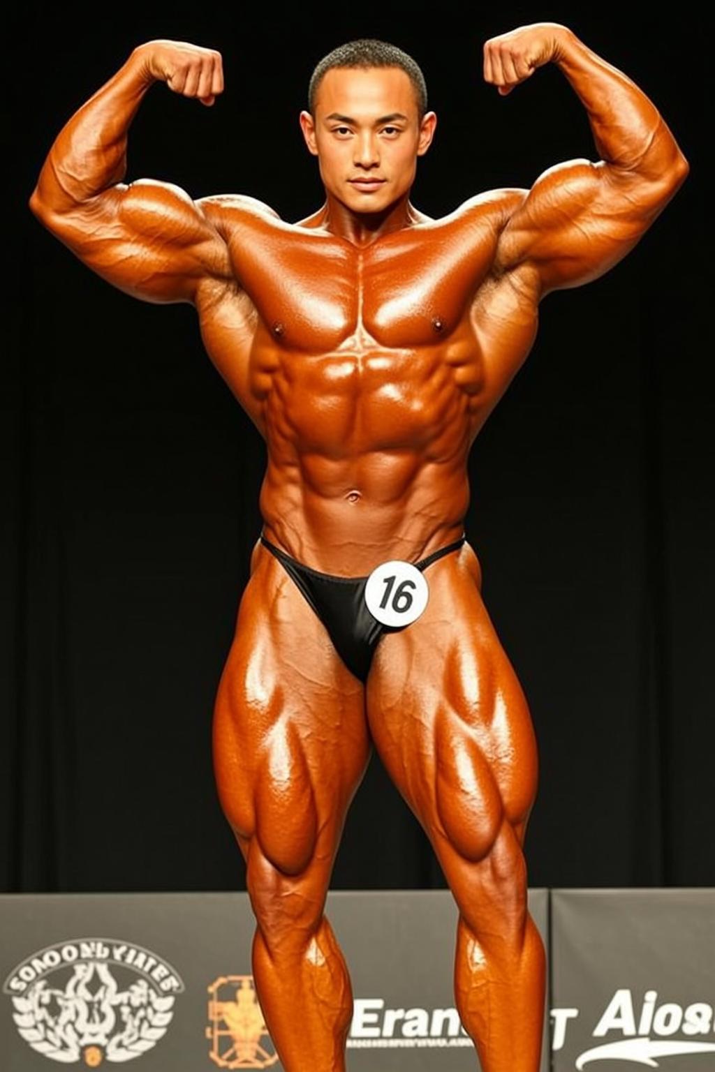 Muscular Short Black Tanned Posing Brief Competition