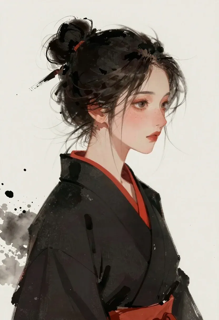 Digital Painting Woman Profile With Expressive Gaze Against Off-white Textured