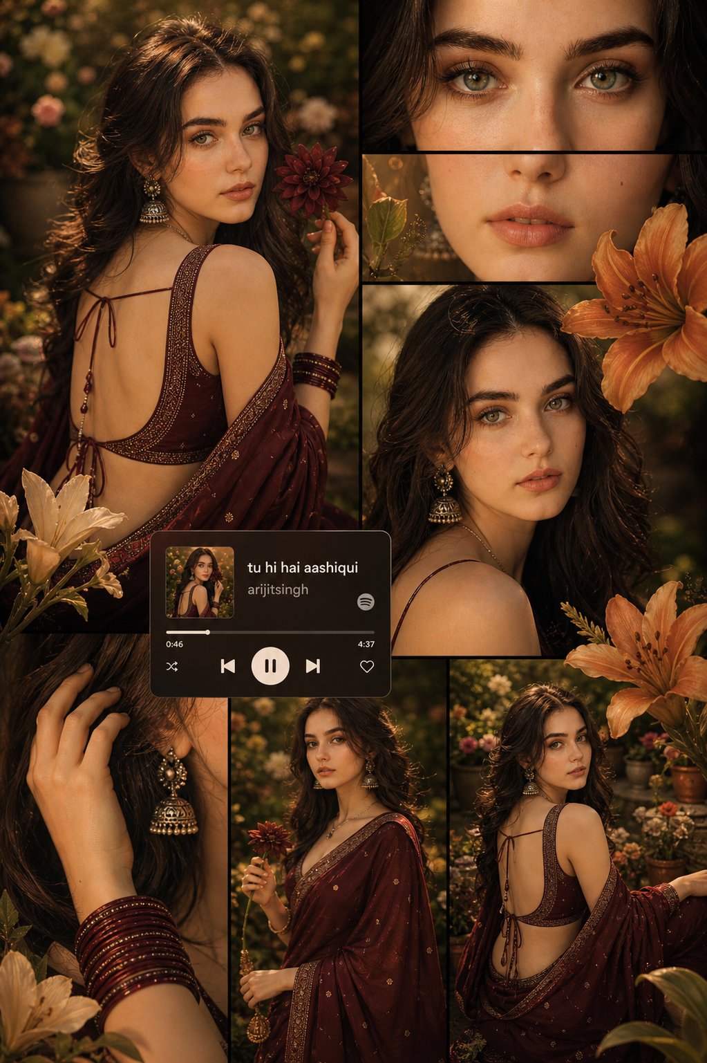 Maroon Sari Garden Portraits Dahlia Lily Collage