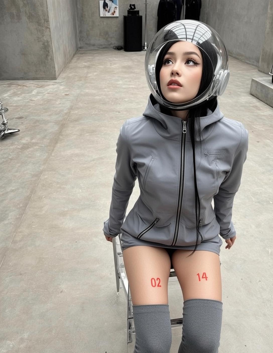 Grey Thigh Socks Grey Zip Up Industrial Room Concrete Floor