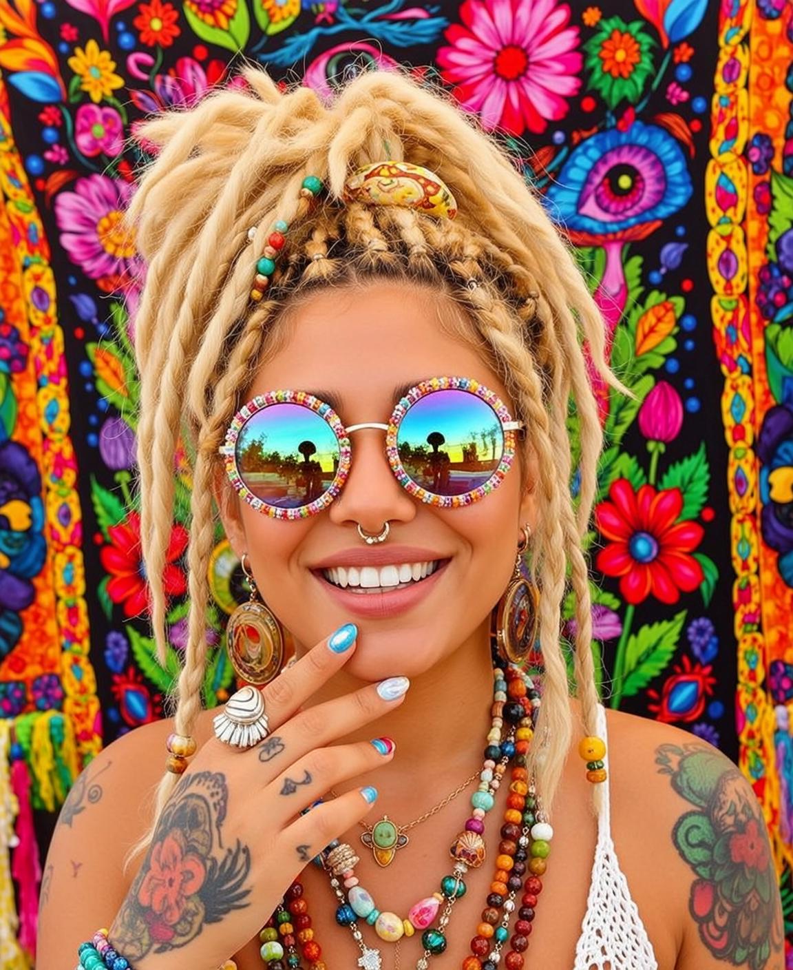 Blonde Dreadlocks White Crochet Top Sunglasses