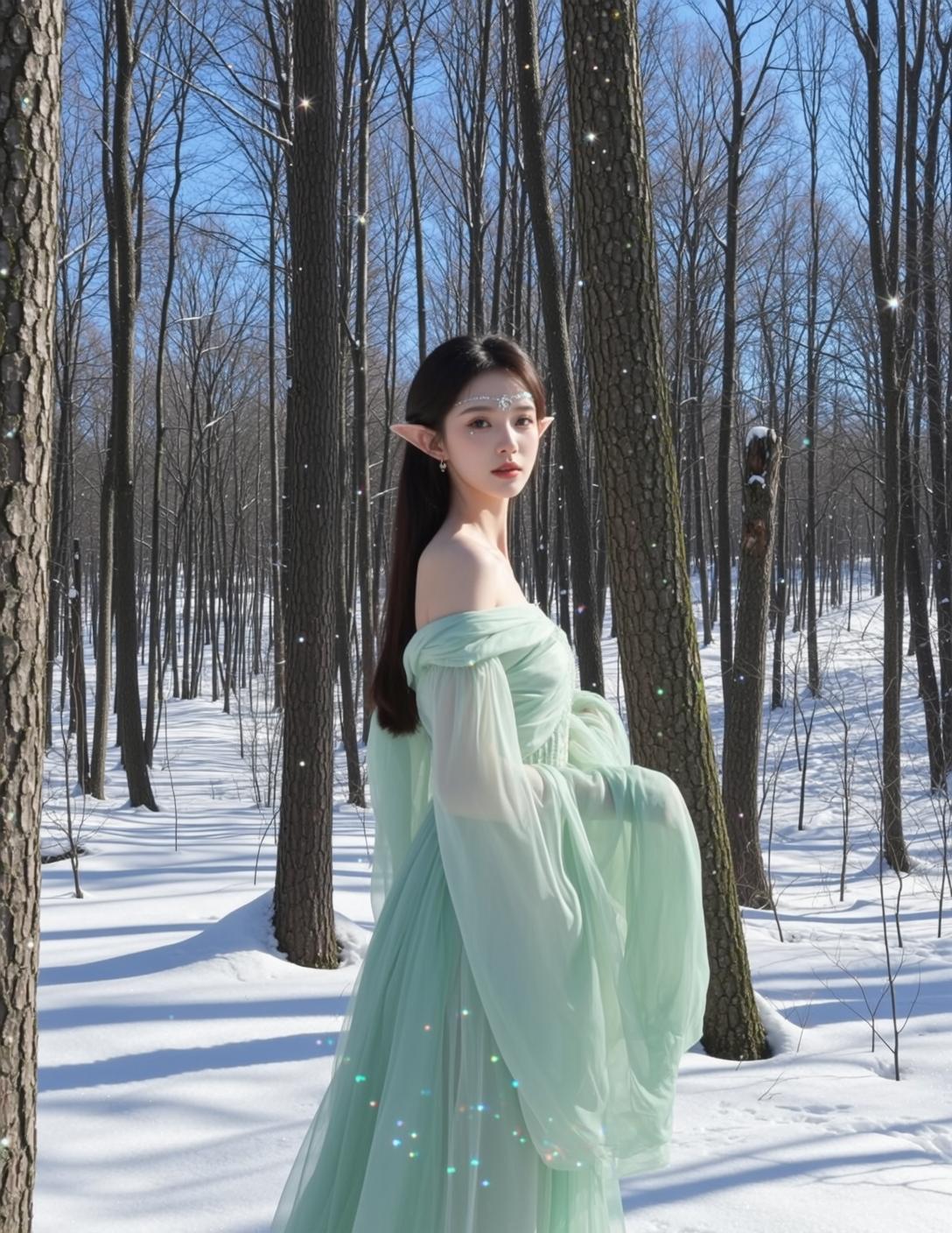 Fairycore Young Long Dark Straight Fair Off-the-shoulder