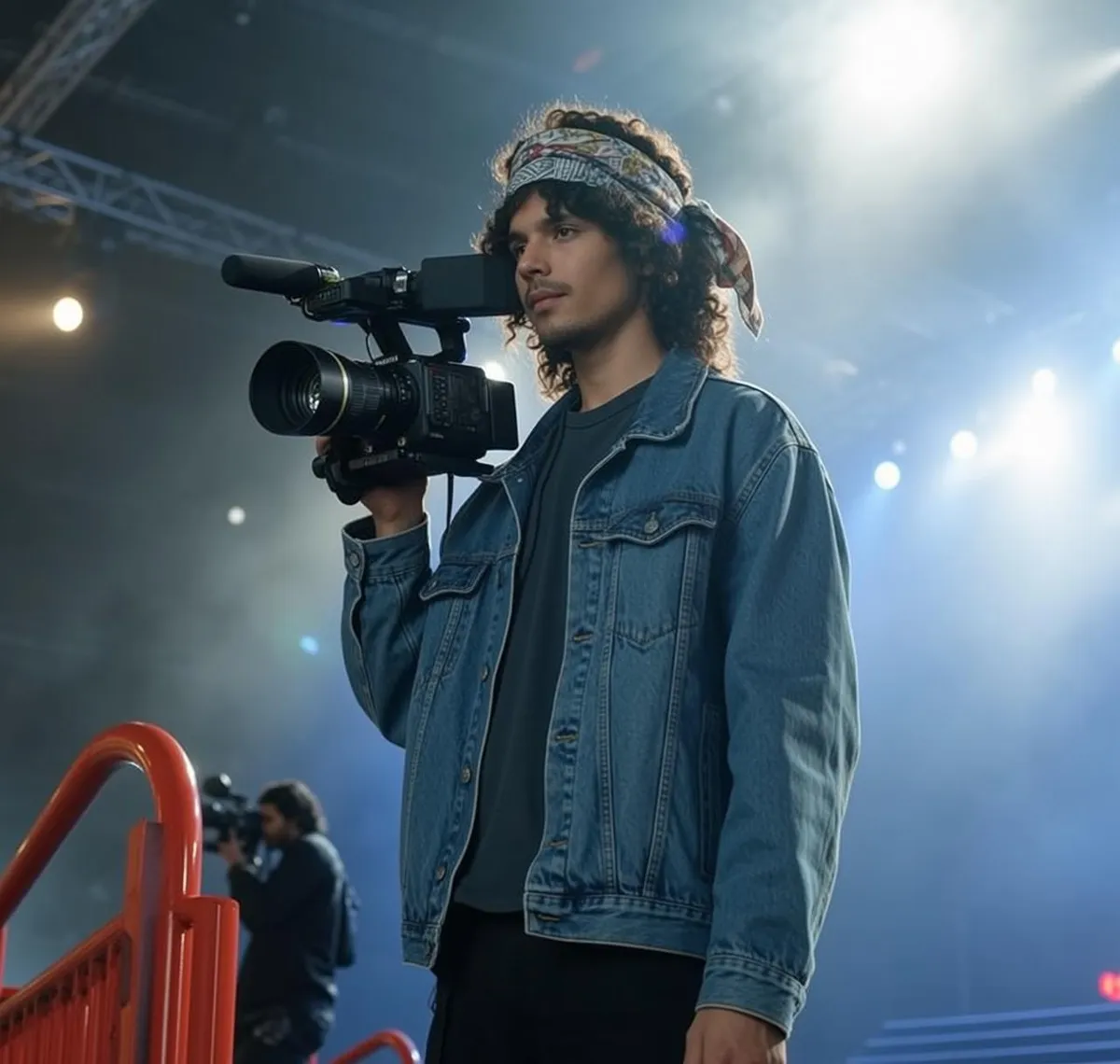 Explore Stands Holding Professional Video Both Hands