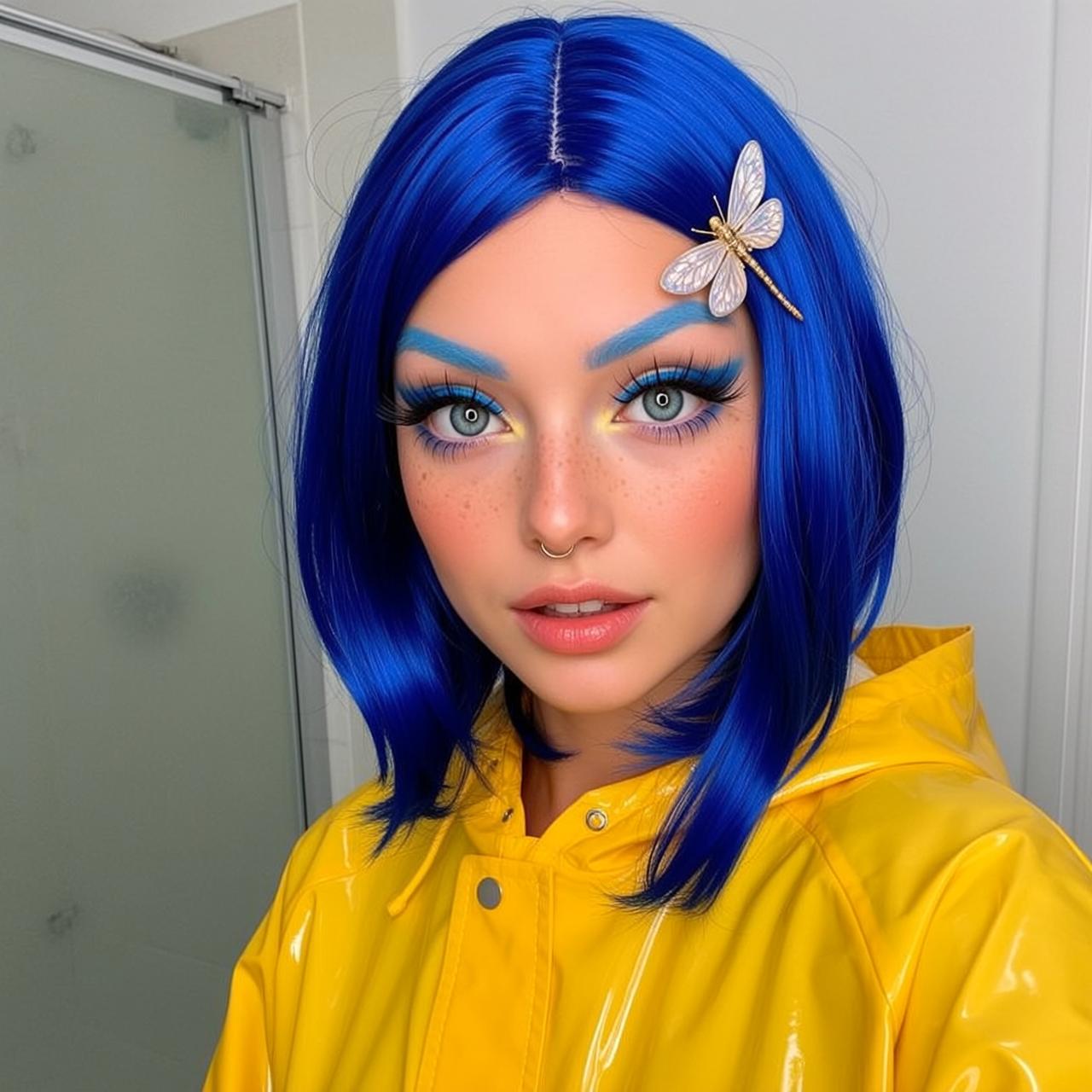 Halloween Makeup Young Short Vibrant Blue Parted