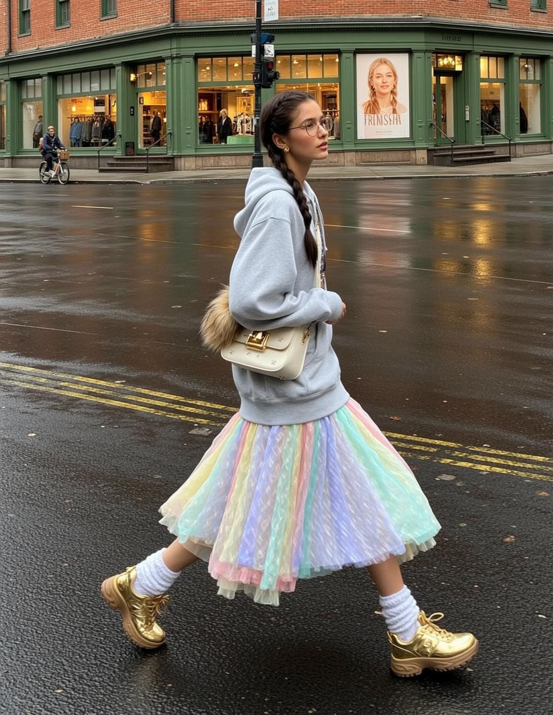 Balletcore Young Captured Mid-stride Walking Wet Reflective