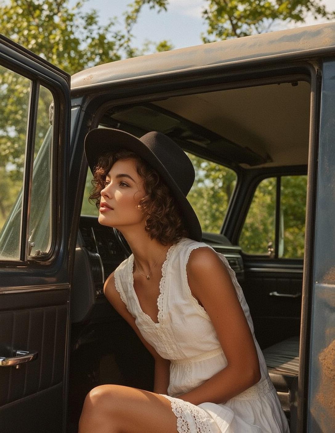 Explore Seated Driver Side Open-doored Vintage Truck
