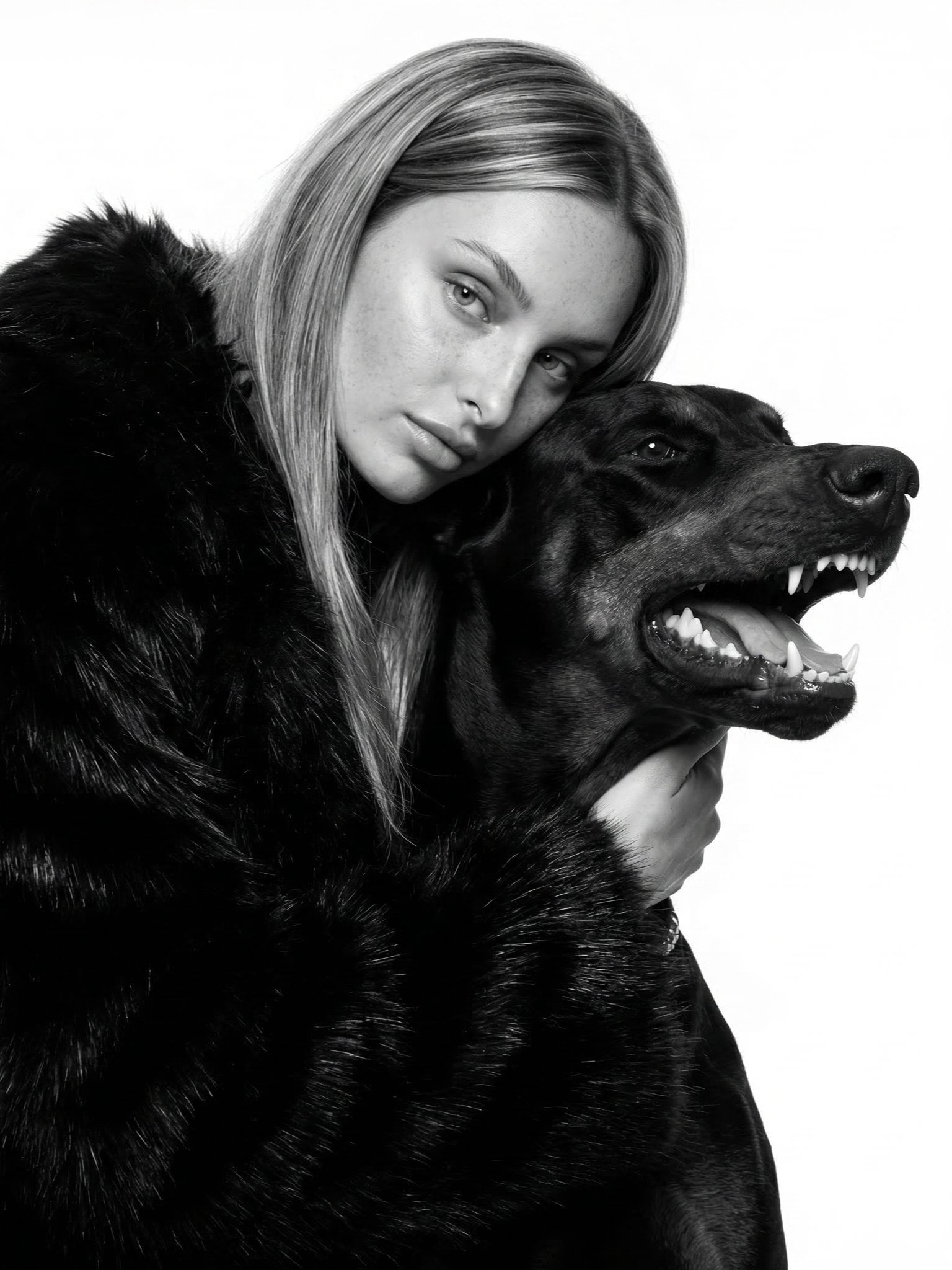 Gothic Doberman Snarl Vogue Editorial Black White
