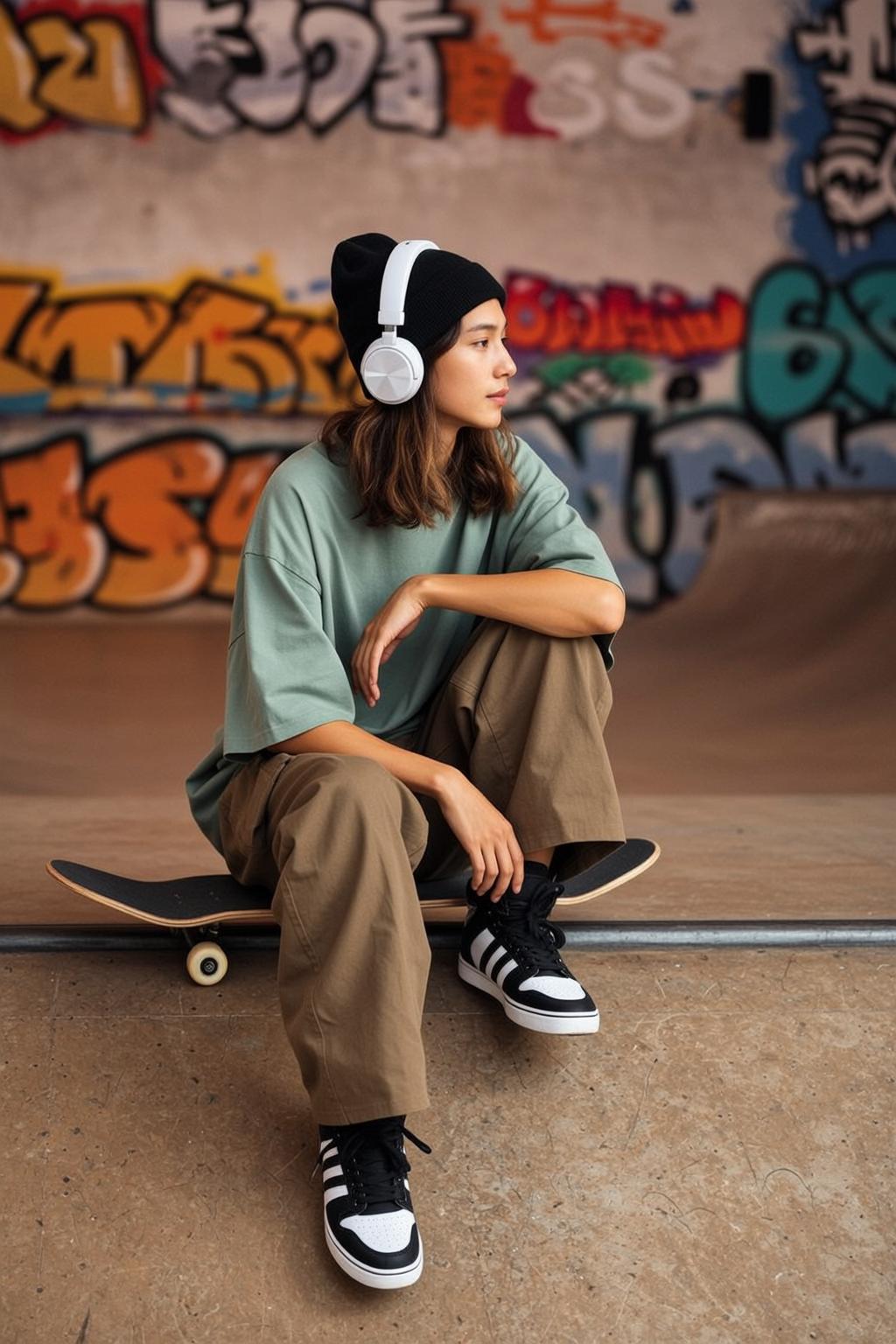 Skatepark Headphones Portrait Pose
