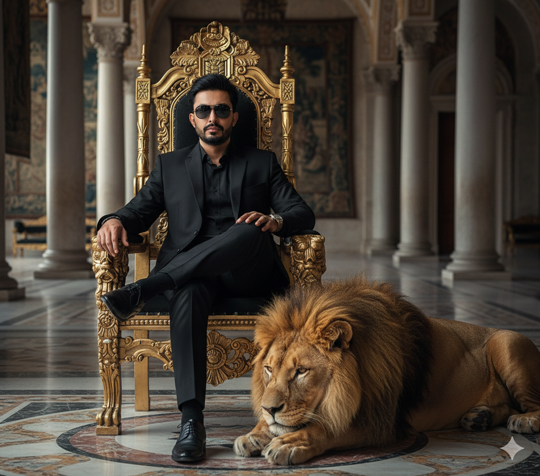 Powerful Portrait Man With Lion